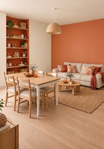 Salon blanc et orange brulée